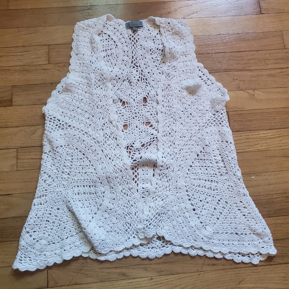 Joseph A Crochet Doily Layering Vest Cardigan Size S Boho Fairy Cottage Prairie - Picture 7 of 15